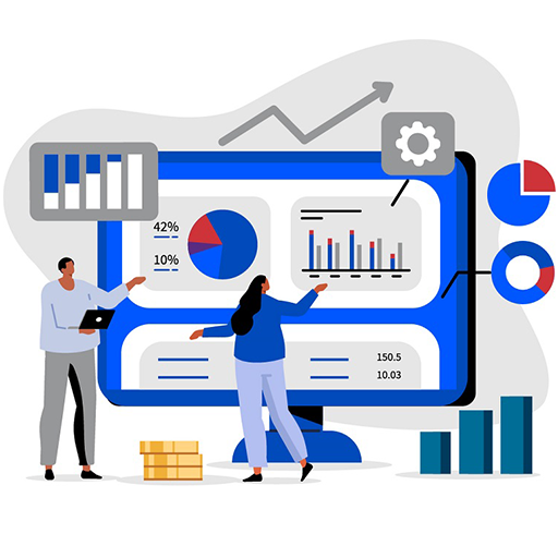 Presentation cover photo featuring two animated people in front of a chart