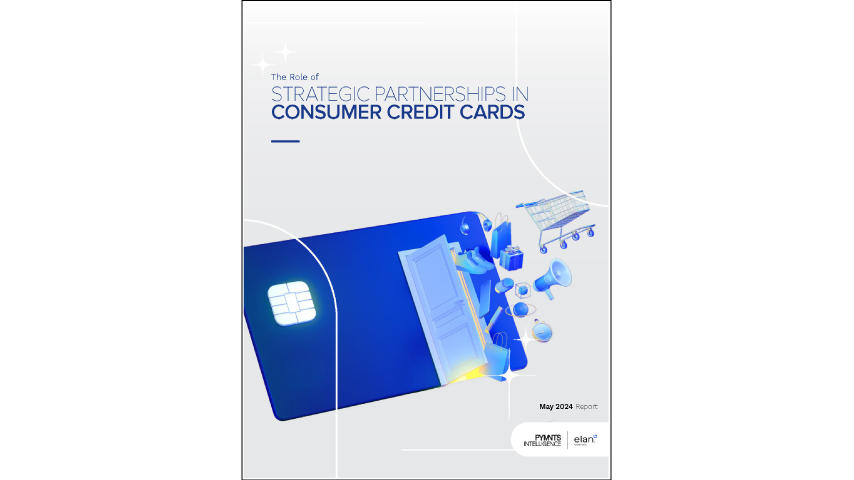 An illustrated cover of the report. A blue credit card has a door on the right opening. Items like a shopping cart, shoes, are spilling from the illuminated door frame.